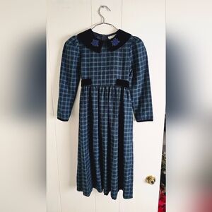 Rare Edition Girl's Vintage Holiday Midi Dress Blue Green Plaid Sz 7